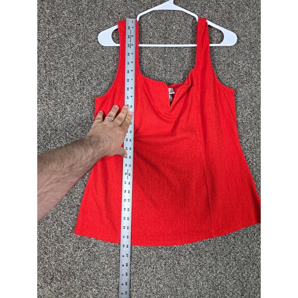 Ava & Viv Blouse Tank Women 1X Red Notched Square Neck Textured Sleeveless Top - Picture 7 of 8